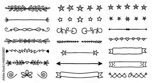 Doodle divider border element hand drawn design vector illustration set graphic handmade sketchy frame line art decorative