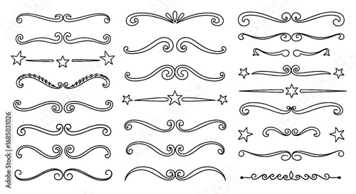 Divider flourish design decorative floral ornament line art vector graphic design element set doodle scroll frame vintage elegant