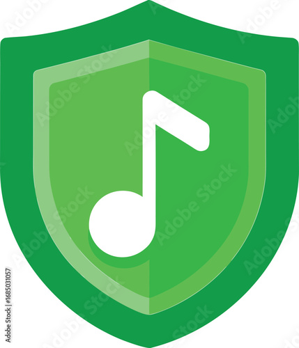 Green shield with a musical note inside