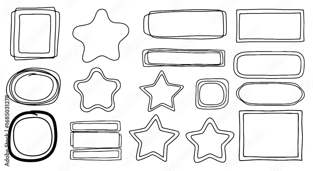 Obraz premium Hand drawn rectangle square star circle frame outline vector graphic design art illustration set