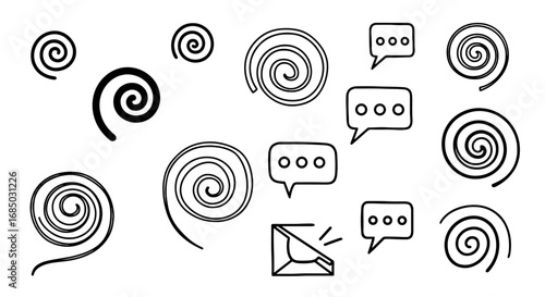 Message notification spiral chat email vector graphic design illustration line outline symbol speech bubble communication thought dialog conversation