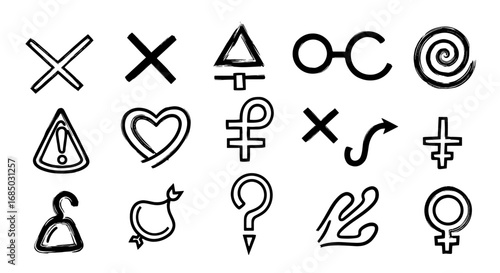 Sketchy symbols doodle art vector icon sign graphic design illustration set warning question mark hazard female gender
