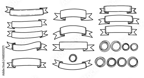 Doodle banners and circles set sketch scribble hand drawn handmade pencil pen marker vector graphic design illustration art design elements