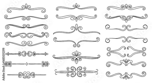 Ornamental dividers flourishes separators elegant design vector graphic illustration art set border frame decorative elements outline line