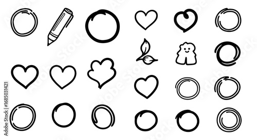 Doodle icons sketch scribble heart leaf pen circle set vector graphic design illustration art for business infographic journal bullet point