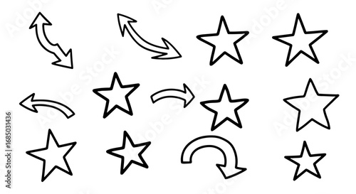 Hand drawn arrow star direction symbol doodle sketch outline vector graphic design illustration art set pointing business infographic