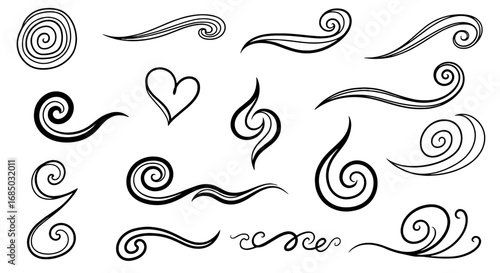 Swirls curves heart doodle sketch illustration art vector hand drawn handmade decorative design element graphic ornament flourish isolated