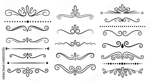 Decorative flourish line ornament border divider vector graphic design illustration set