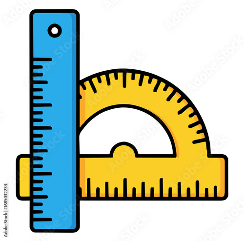 A vibrant blue ruler and yellow protractor set ready for school math class, perfect for learning geometry and precise measurement projects