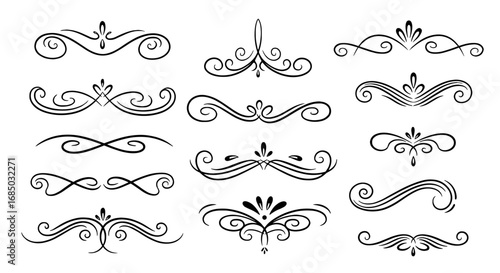 Flourish scroll decoration line art vector graphic design set ornament dividers elegant ornate design scroll work calligraphy swirl vintage