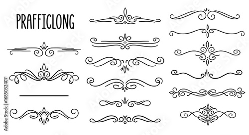 Decorative divider flourish line art set vector graphic design illustration ornamental borders element flourish