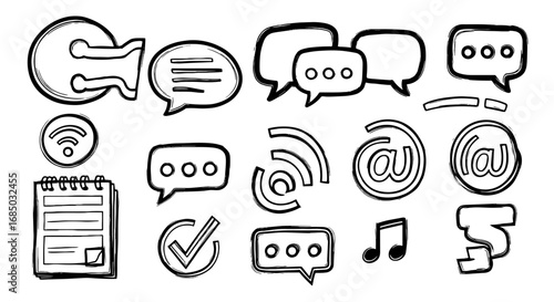 Communication hand drawn sketch icon symbol vector graphic design illustration social media message mail note wifi music