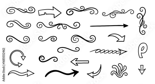 Doodle vector decorative arrow flourish flourish set graphic design sketch scribble hand drawn element illustration art