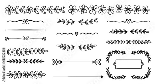 Floral border line flower leaf divider vector graphic design illustration art decorative ornament hand drawn sketch scribble border