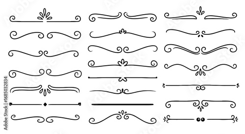Doodle sketch scribble divider line ornament vector graphic design illustration art decorative floral flourish set