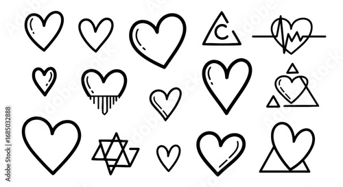 Heart doodles sketch scribble set vector graphic design illustration art love outline shape symbol emotion Valentine romance drawing handmade