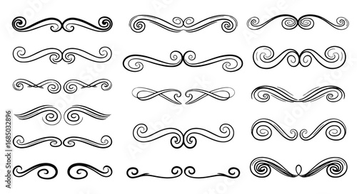 Decorative scroll flourish ornament vintage vector graphic design illustration art elegant swirl divider frame line black