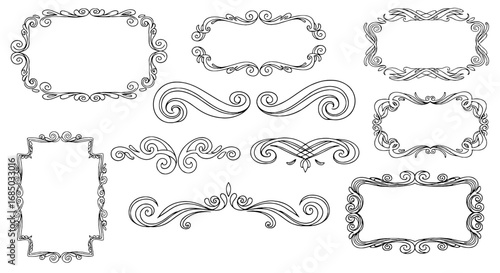 Ornate frames line set decoration art vector graphic design illustration outline vintage luxury border decorative ornaments badge flourish
