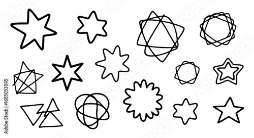 Star doodle set vector graphic design illustration art hand drawn handmade pencil outline shape frame decorative sketch element