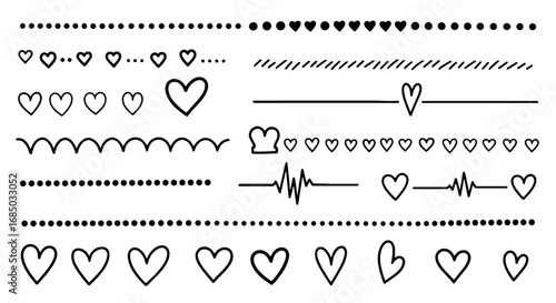 Heart doodle sketch divider line hand drawn border vector graphic illustration art design set decoration ornament love romantic valentine