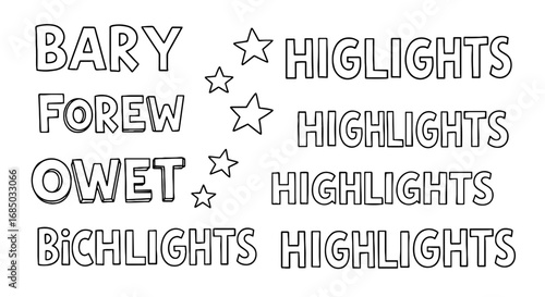 Bary forew owet bichlights highlights star outline vector graphic design illustration art lettering text template set