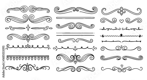 Ornamental divider doodles swirl decorative hand-drawn design vector illustration line border graphic element page separator