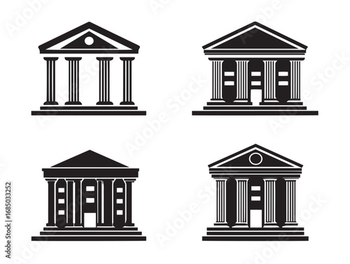 Architectural Bank Building Silhouette Icon Pack for Stock Art  