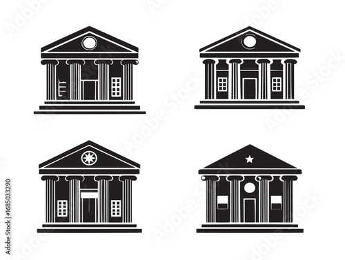 Classic Bank Building Silhouette Icons for Elegant Stock Projects  