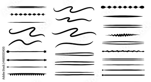 Underline decoration line scribble separator design set element divider graphic design vector art flourish page sketch