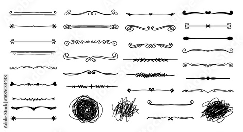 Decorative doodle sketch scribble hand drawn pencil pen divider set vector graphic design illustration art line outline swirl flourish element