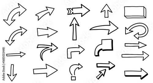 Arrow doodle sketch vector graphic design illustration line outline shape set pointing handwritten marker pen direction handmade drawing
