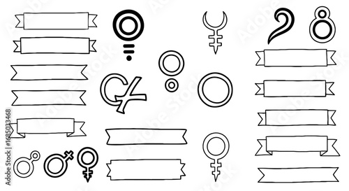 Banner doodles sketch scribble hand drawn handmade pencil art graphic design illustration vector symbol sign set number gender celestial talisman occult