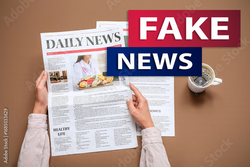 Woman reading newspaper wit...