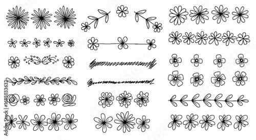 Floral doodle sketch scribble hand drawn handmade pencil pen marker set vector graphic design illustration art flowers leaves