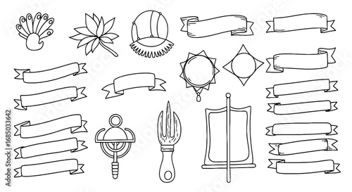 Symbols and banner outline set vector graphic design art illustration decoration doodle