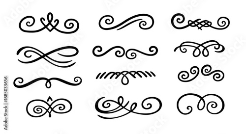 Swirl flourish design decorative ornament floral divider vector graphic design illustration art calligraphy border corner flourish elegant set