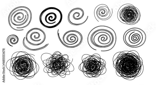 Scribble swirls sketch tangle messy chaos hand drawn graphic design illustration abstract set line art