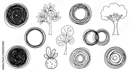 Tree doodle sketch scribble hand drawn handmade pencil pen marker vector graphic design illustration art for business infographic set