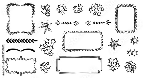 Frames borders star doodles vector graphic design illustration art decorative outline set isolated