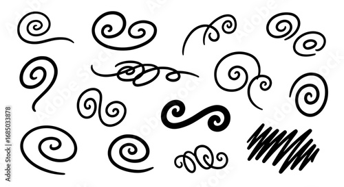Swirls and scribbles doodle sketch hand drawn curl shape element abstract vector design art decoration set graphic