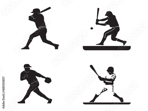 Creative Baseball Silhouette Icon Set Perfect for Stock Images  
