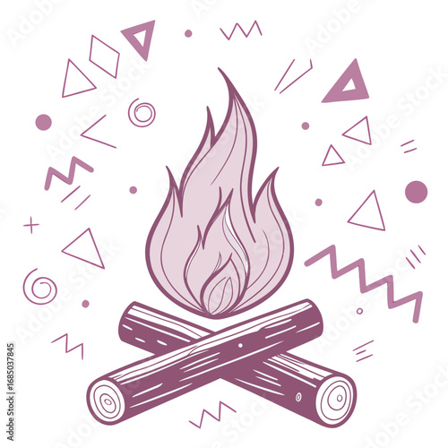 Camp Fire Line Style Icon Design