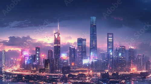Wallpaper Mural Futuristic shanghai skyline reflecting in river at sunset Torontodigital.ca