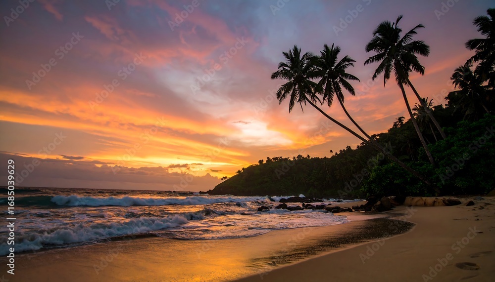Fototapeta premium Tropical sunset beach scene (6)