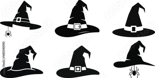 Black witch hats with spiders and buckles halloween
