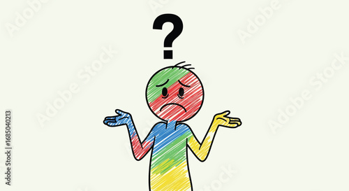 Confused Colorful Character A Doodle Illustration of Uncertainty