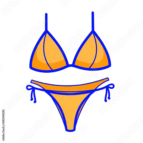 Orange and Blue Bikini Swimsuit Illustration for Summer Fashion and Beach Lifestyle Designs