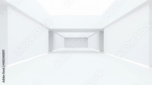 Wallpaper Mural Minimalist white corridor with bright overhead lighting, interior architecture and futuristic design, leading into the distance, modern building Torontodigital.ca