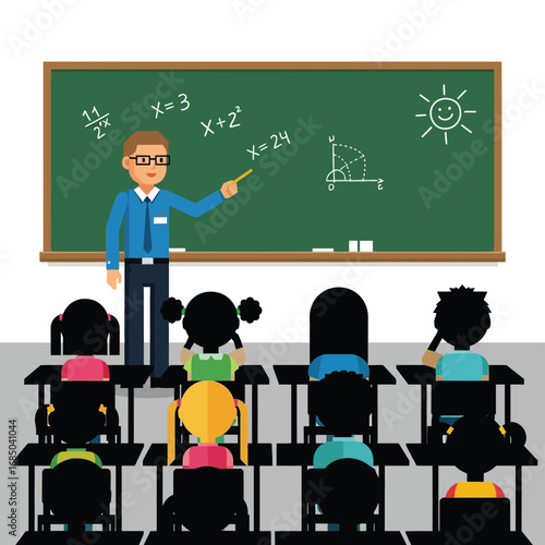 Engaging Classroom Scene Teacher Explaining Math Concepts to Students at School
