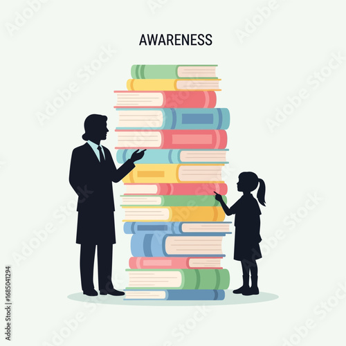 Elevating Awareness A Silhouette of Education and Literary Growth with a Book Stack